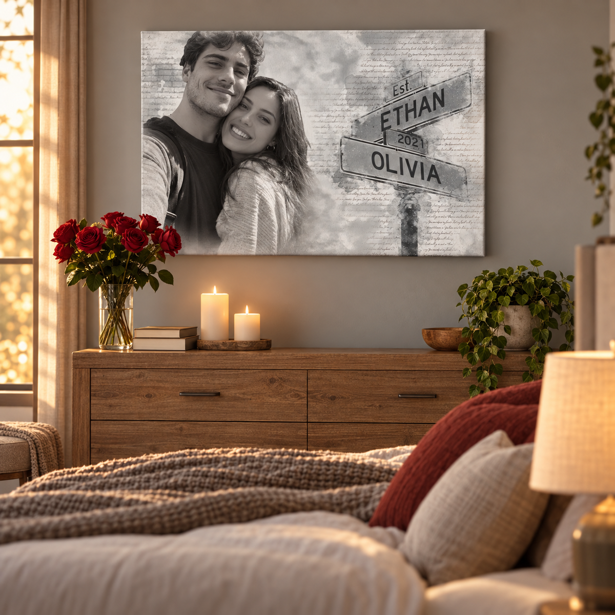 Couple's Anniversary Photo - Personalized Photo Wall Art — frameless gallery-wrapped canvas print, hanging on the wall