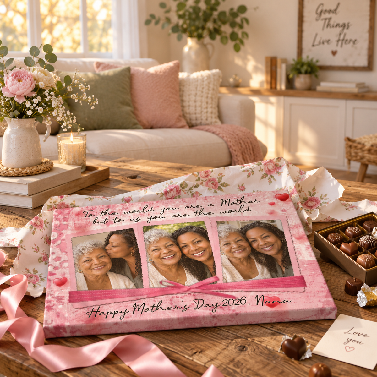 You Are The World - Mother's Day Gift - Personalized Canvas — frameless gallery-wrapped canvas print, just unboxed as a gift