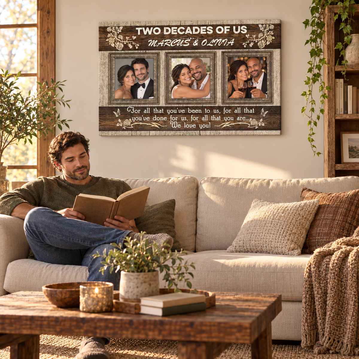 Happy Anniversary - Gift for Couples - Personalized Canvas — frameless gallery-wrapped canvas print, in a living room for scale