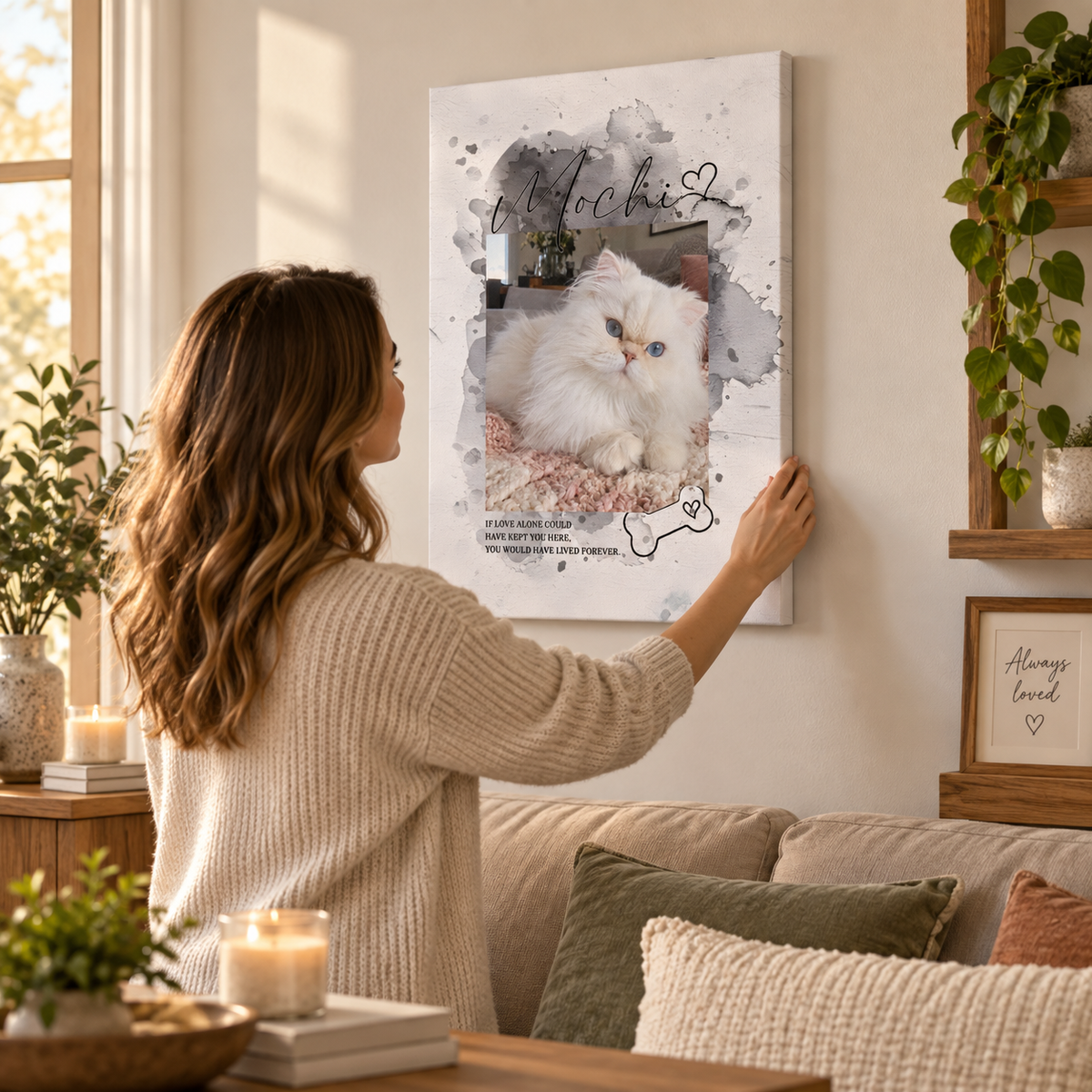 If Love Alone Could Have Kept You Here – Pet Memorial – Personalized Canvas — frameless vertical gallery-wrapped canvas print, being hung on the wall