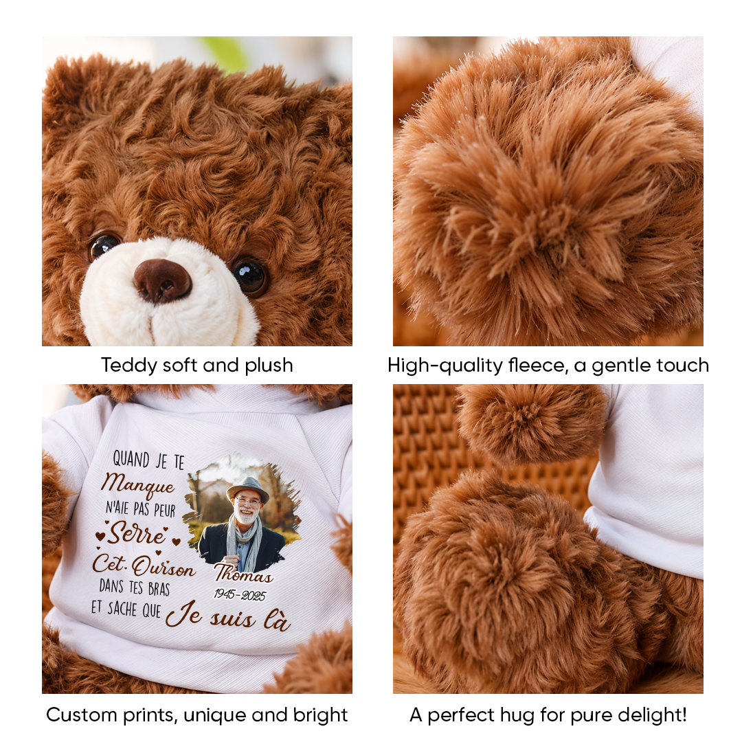 Quand Je Te Manque - Ours En Peluche en T-shirt Personnalisé avec Photo