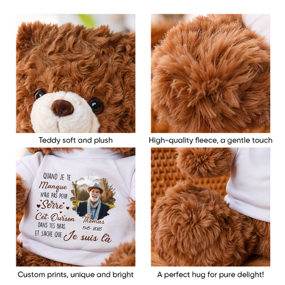 Quand Je Te Manque - Ours En Peluche en T-shirt Personnalisé avec Photo