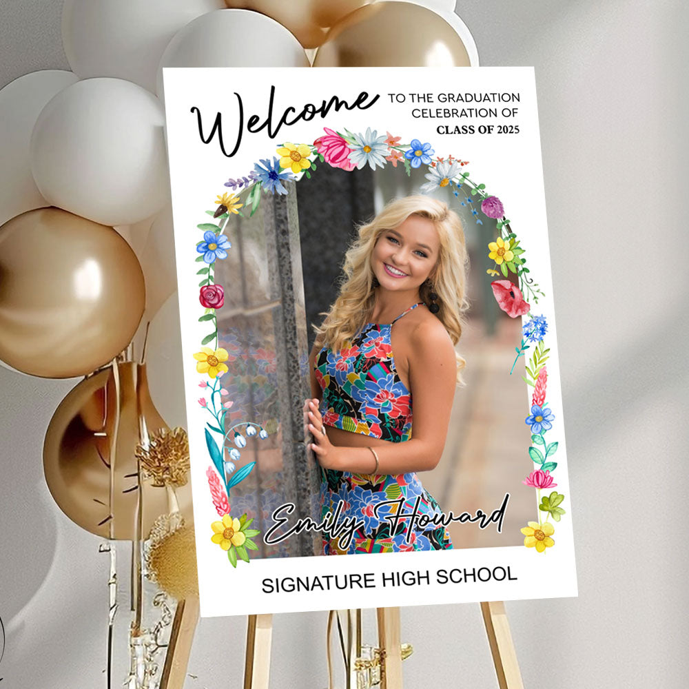 Minimalist Graduation Welcome Sign - Custom Class Of 2026 Graduation Party Welcome Sign - Wildflower Graduation Party Welcome Sign