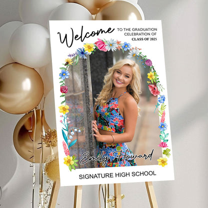 Minimalist Graduation Welcome Sign - Custom Class Of 2026 Graduation Party Welcome Sign - Wildflower Graduation Party Welcome Sign