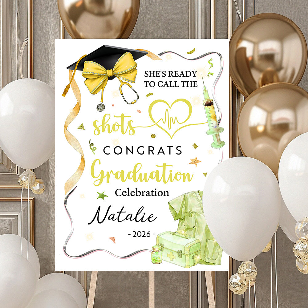 Pink Bow Medical Nurse Graduation Welcome Sign - Custom Photo Grad Party Sign - Personalized Graduation Decoration