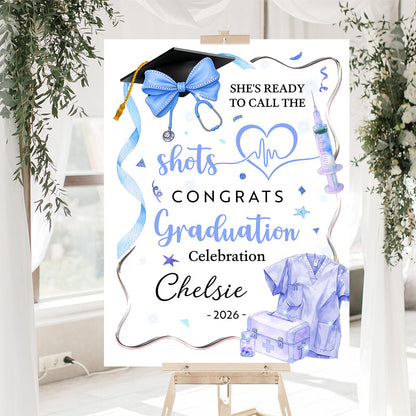 Pink Bow Medical Nurse Graduation Welcome Sign - Custom Photo Grad Party Sign - Personalized Graduation Decoration