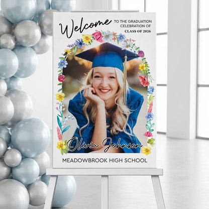 Minimalist Graduation Welcome Sign - Custom Class Of 2026 Graduation Party Welcome Sign - Wildflower Graduation Party Welcome Sign