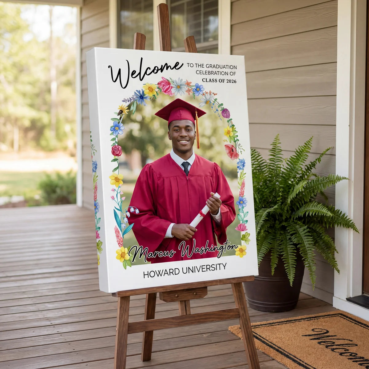 Minimalist Graduation Welcome Sign - Custom Class Of 2026 Graduation Party Welcome Sign - Wildflower Graduation Party Welcome Sign