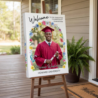 Minimalist Graduation Welcome Sign - Custom Class Of 2026 Graduation Party Welcome Sign - Wildflower Graduation Party Welcome Sign