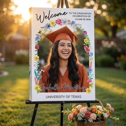 Minimalist Graduation Welcome Sign - Custom Class Of 2026 Graduation Party Welcome Sign - Wildflower Graduation Party Welcome Sign