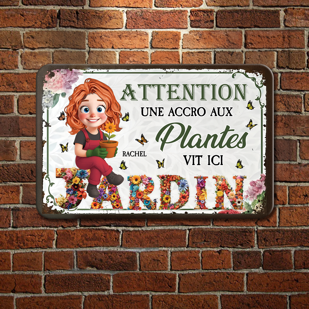 Attention ! Une Accro Aux Plantes Vit Ici – Plaque En Métal Personnalisée