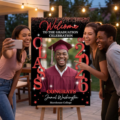Class Of 2026 - Graduation Party Welcome Sign - Custom Photo Grad Party Sign - Personalized Graduation Decoration