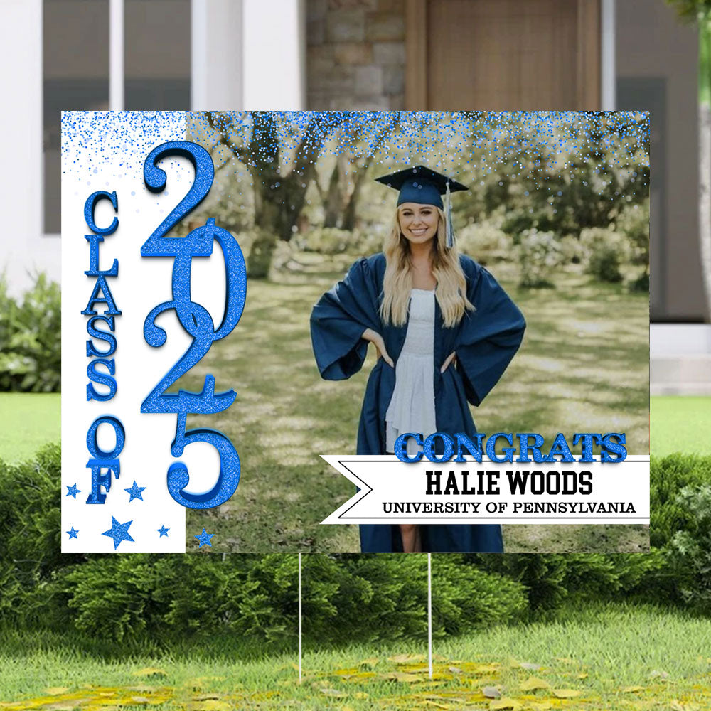 School Name Gold Class Of 2026, Graduation Gift - Personalized Graduation Lawn Sign With Stake