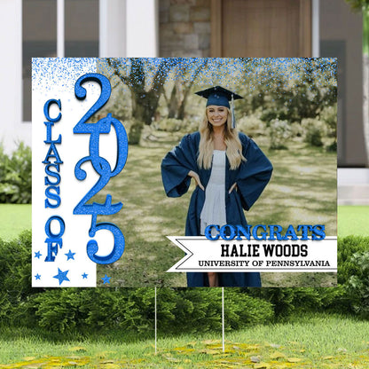 School Name Gold Class Of 2026, Graduation Gift - Personalized Graduation Lawn Sign With Stake