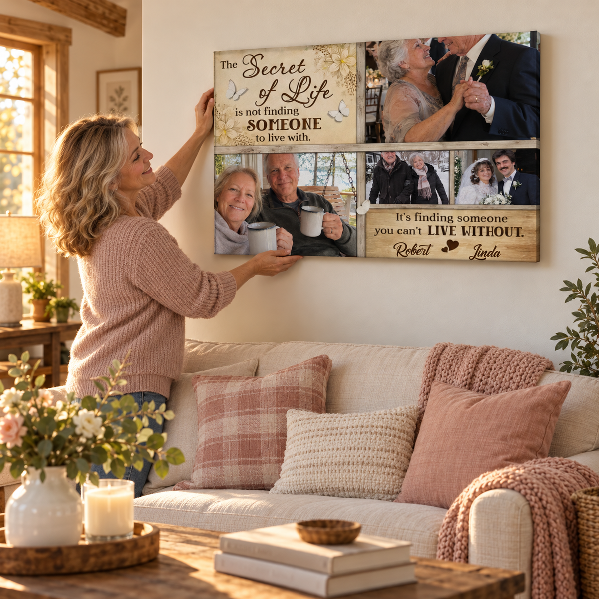 The Secret Of Life Dem – Gifts For Couples – Personalized Canvas — frameless gallery-wrapped canvas print, being hung on the wall