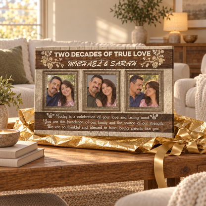 Anniversary Personalized Canvas - Wedding Gift for Couples - Personalized Photo Canvas — frameless gallery-wrapped canvas print, just unboxed as a gift