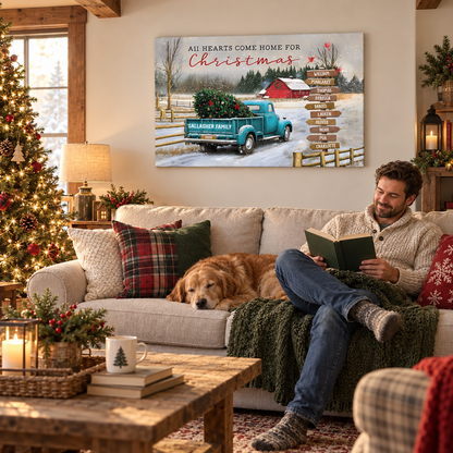 All Hearts Come Home For Christmas - Personalized Canvas Prints - Gift For Family Members, Mom and Dad — frameless gallery-wrapped canvas print, in a living room for scale