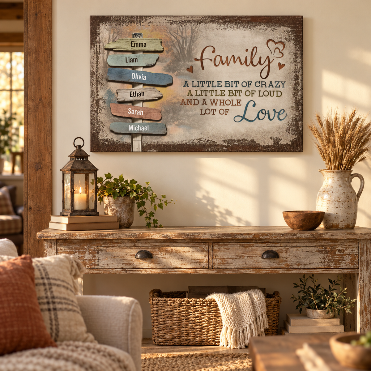 Our Crazy Loud Love Family – Gift for Family – Personalized Canvas — frameless gallery-wrapped canvas print, hanging on the wall