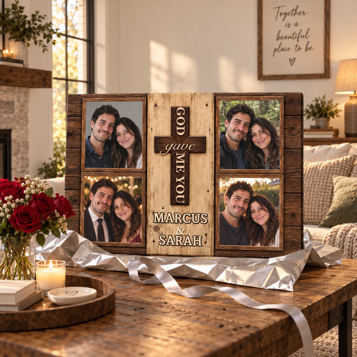 God Gave Me You – Anniversary Gift for Couples – Personalized Photo Canvas — frameless gallery-wrapped canvas print, just unboxed as a gift