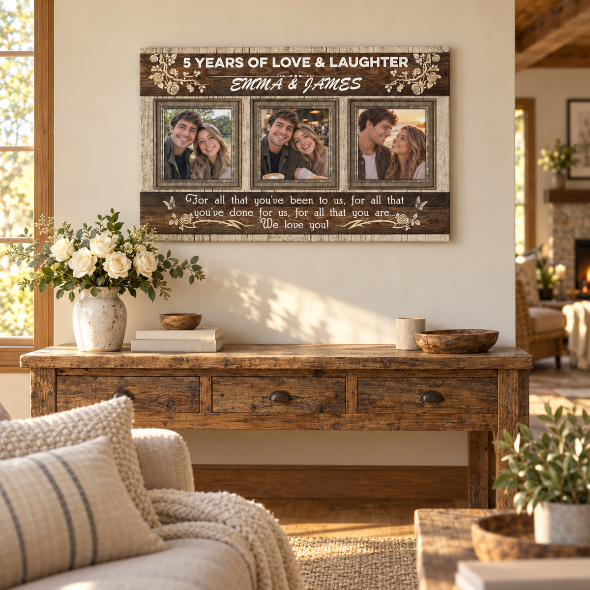 Happy Anniversary - Gift for Couples - Personalized Canvas — frameless gallery-wrapped canvas print, hanging on the wall