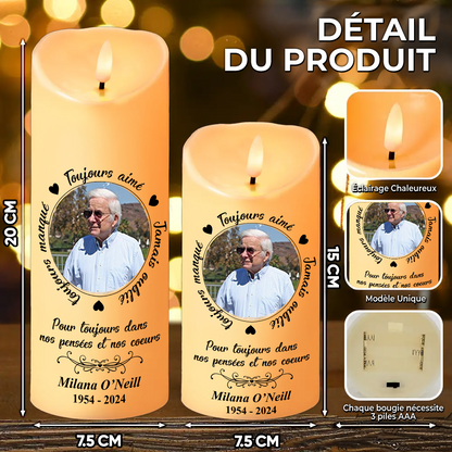 Toujours Manqué - Toujours Aimé - Jamais Oublié - Bougie LED Sans Flamme Personnalisée