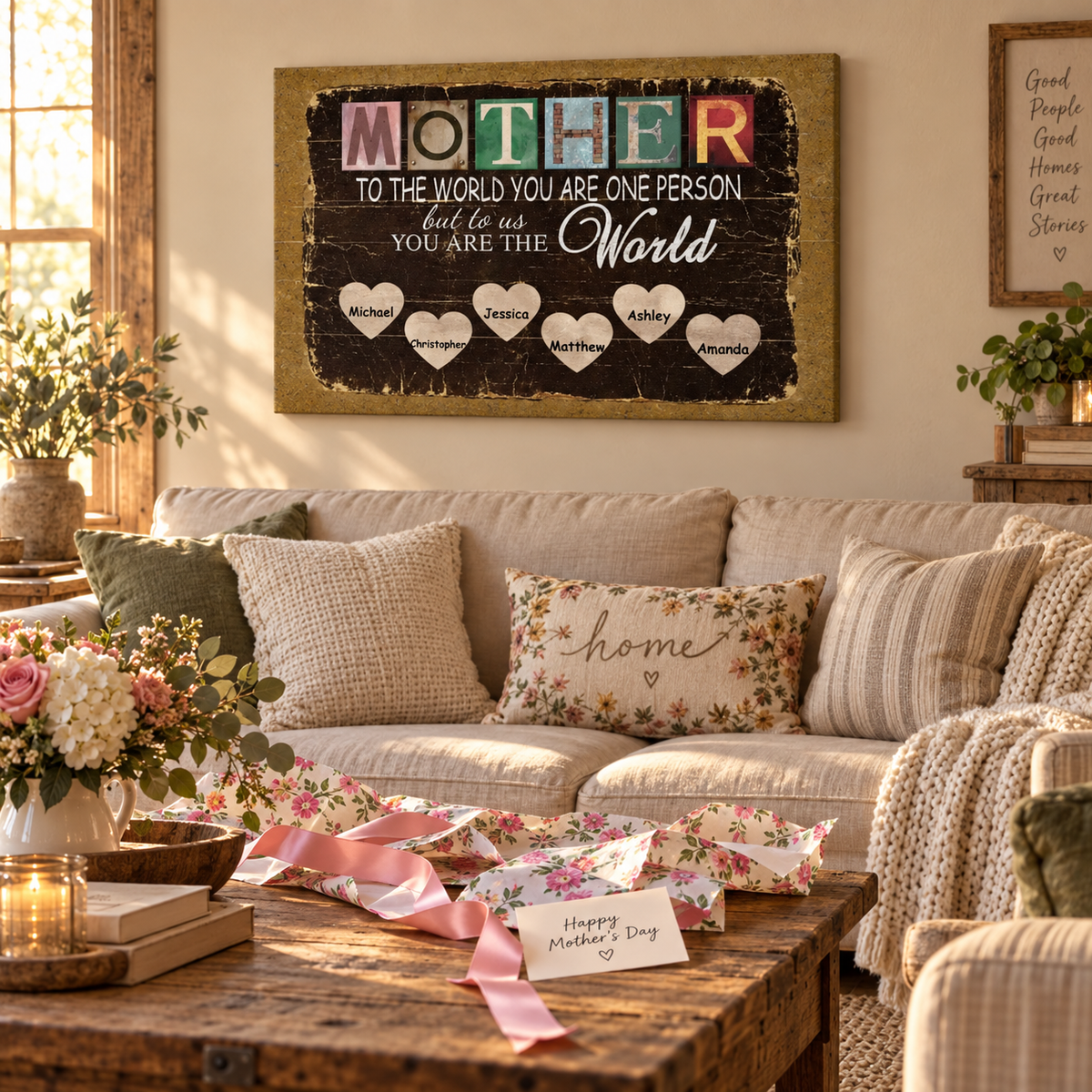 Love Mom You Are The World – Mother's Day Gift – Personalized Canvas — frameless gallery-wrapped canvas print, just unboxed as a gift