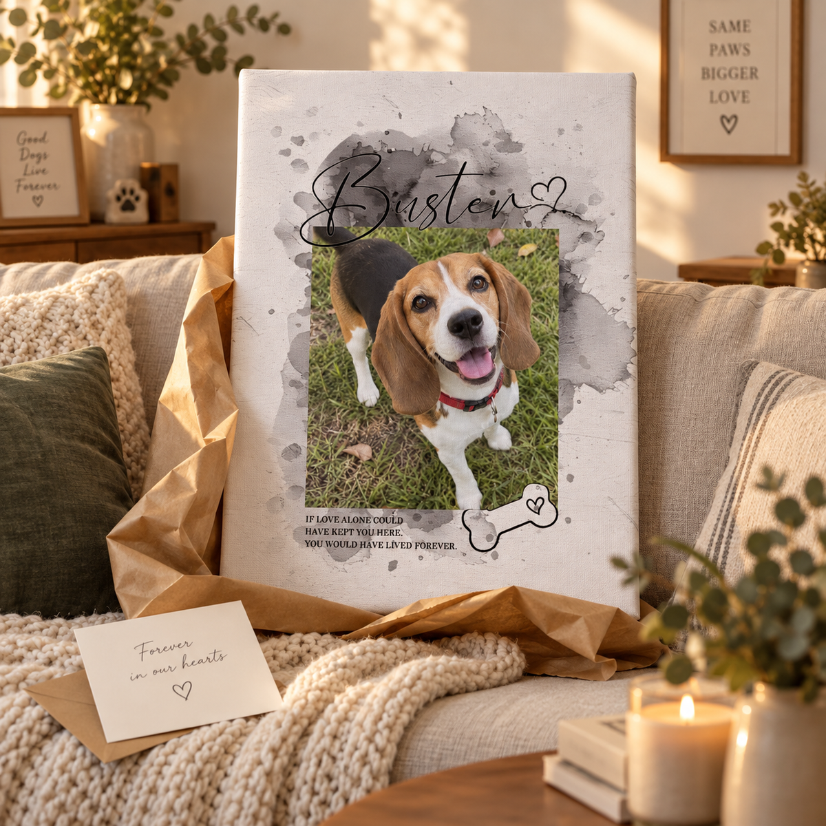 If Love Alone Could Have Kept You Here – Pet Memorial – Personalized Canvas — frameless vertical gallery-wrapped canvas print, just unboxed as a gift
