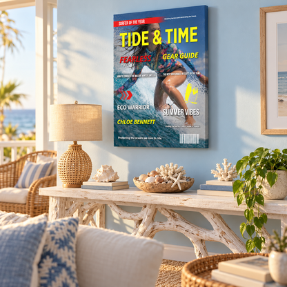 Surfing – Gift for Surfers – Personalized Canvas — frameless gallery-wrapped canvas print, 1.5 inches thick, hanging on the wall