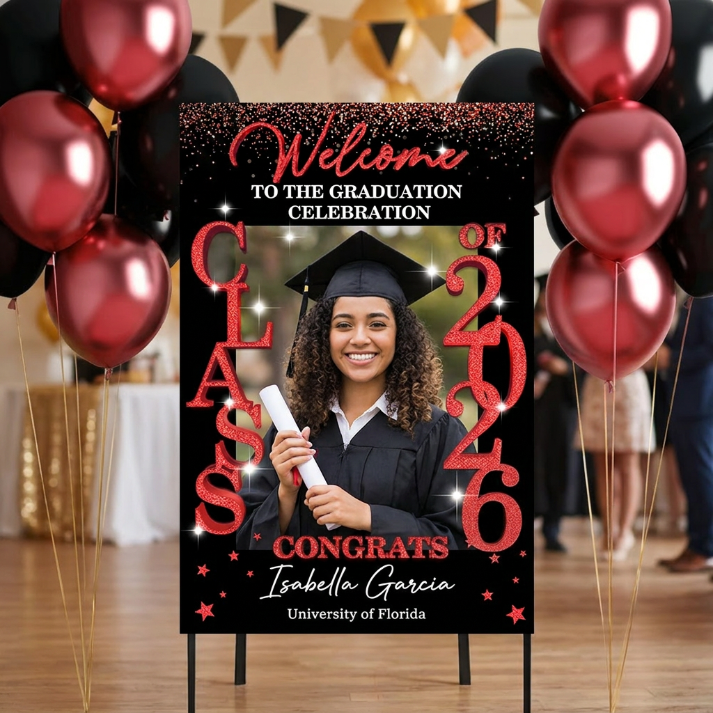 Class Of 2026 - Graduation Party Welcome Sign - Custom Photo Grad Party Sign - Personalized Graduation Decoration
