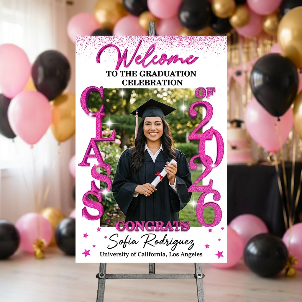 Class Of 2026 - Graduation Party Welcome Sign - Custom Photo Grad Party Sign - Personalized Graduation Decoration