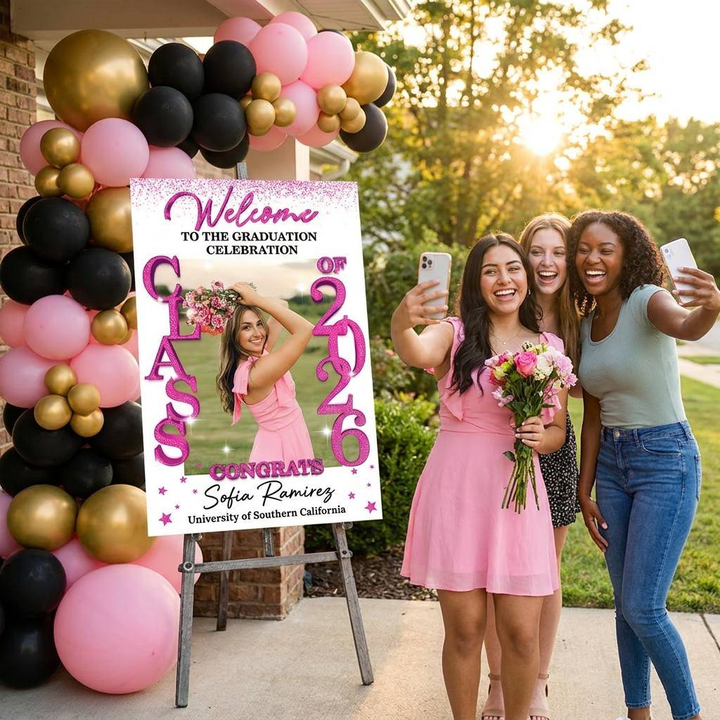 Class Of 2026 - Graduation Party Welcome Sign - Custom Photo Grad Party Sign - Personalized Graduation Decoration