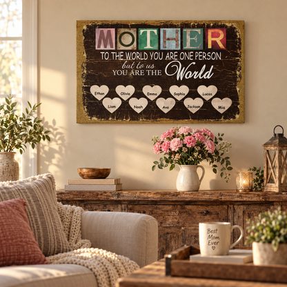 Love Mom You Are The World – Mother's Day Gift – Personalized Canvas — frameless gallery-wrapped canvas print, hanging on the wall