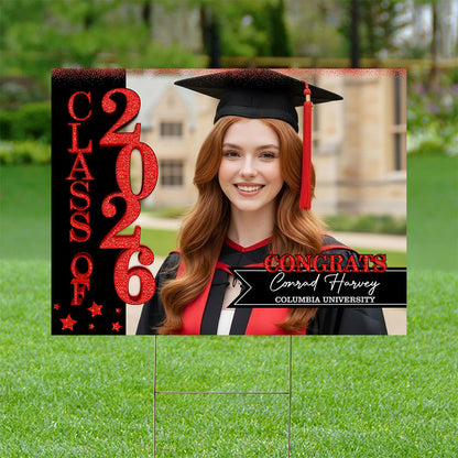 School Name Gold Class Of 2026, Graduation Gift - Personalized Graduation Lawn Sign With Stake