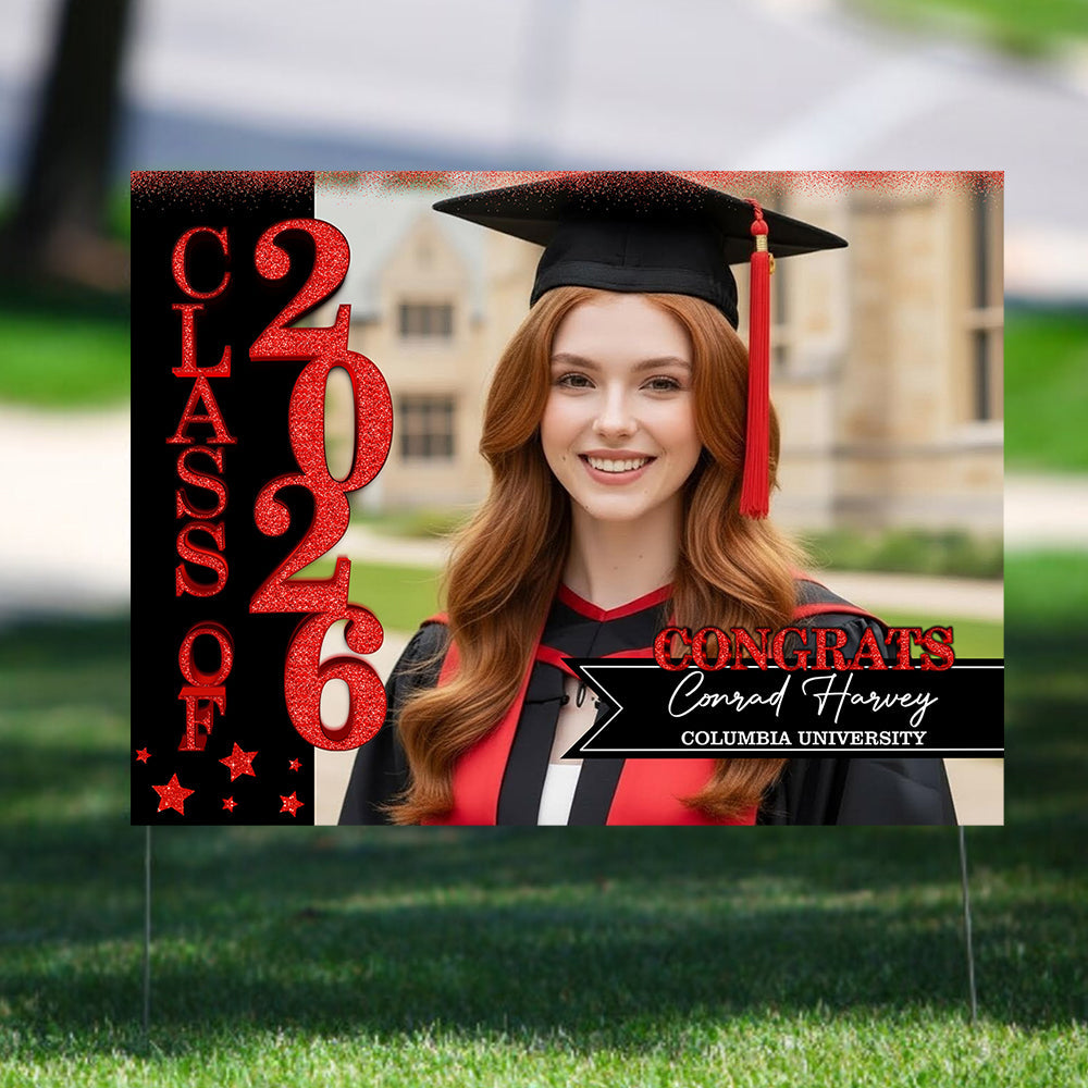 Personalized Graduation Lawn Sign With Stake, Gold Class Of 2026, Graduation Gift