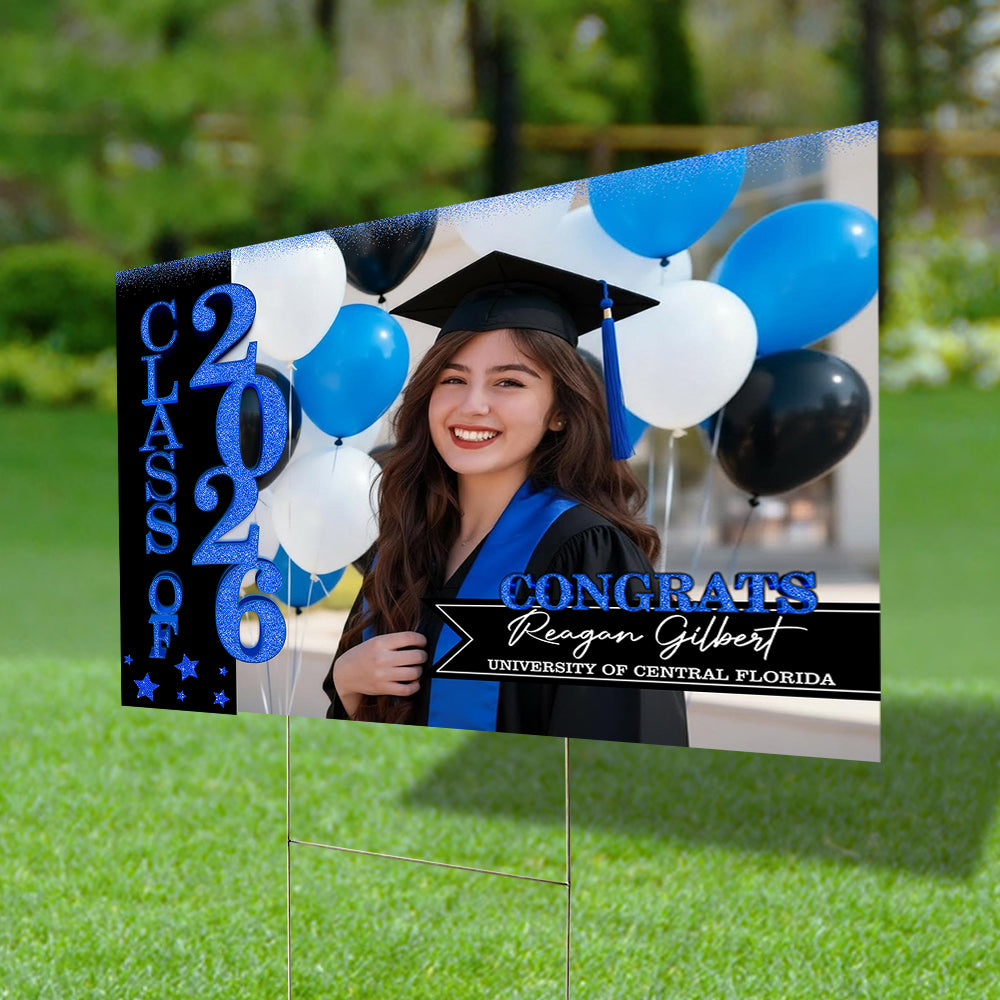 Personalized Graduation Lawn Sign With Stake, Gold Class Of 2026, Graduation Gift