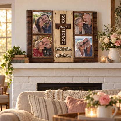 God Gave Me You – Anniversary Gift for Couples – Personalized Photo Canvas — frameless gallery-wrapped canvas print, displayed on a shelf