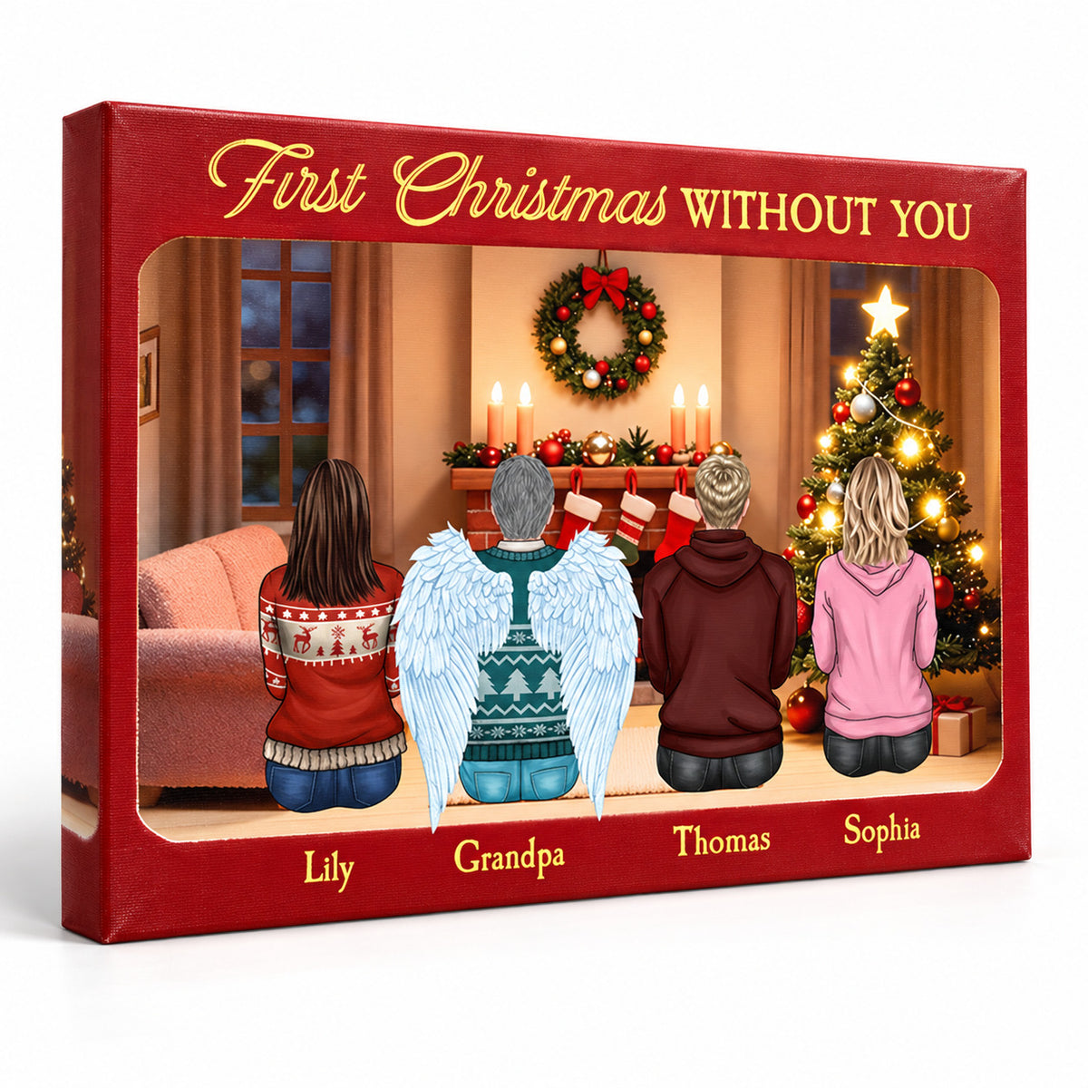 First Christmas Without You - Memorial Personalized Custom Horizontal Canvas - Gift For Family Members — Frameless gallery-wrapped canvas studio packshot