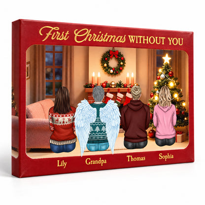 First Christmas Without You - Memorial Personalized Custom Horizontal Canvas - Gift For Family Members — Frameless gallery-wrapped canvas studio packshot
