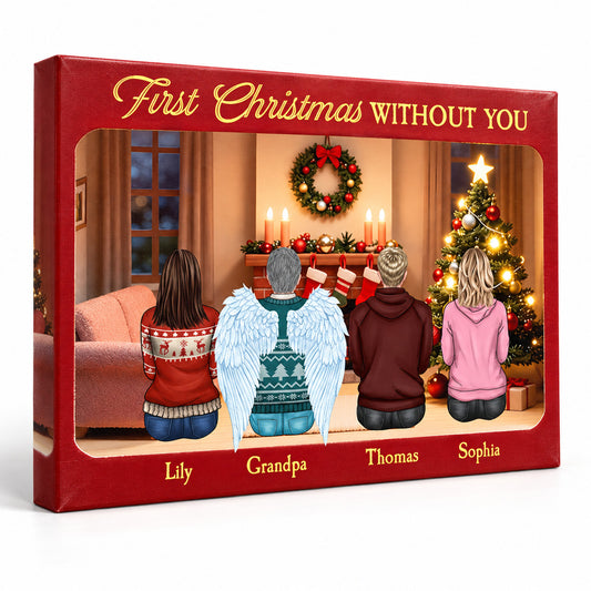 First Christmas Without You - Memorial Personalized Custom Horizontal Canvas - Gift For Family Members — Frameless gallery-wrapped canvas studio packshot