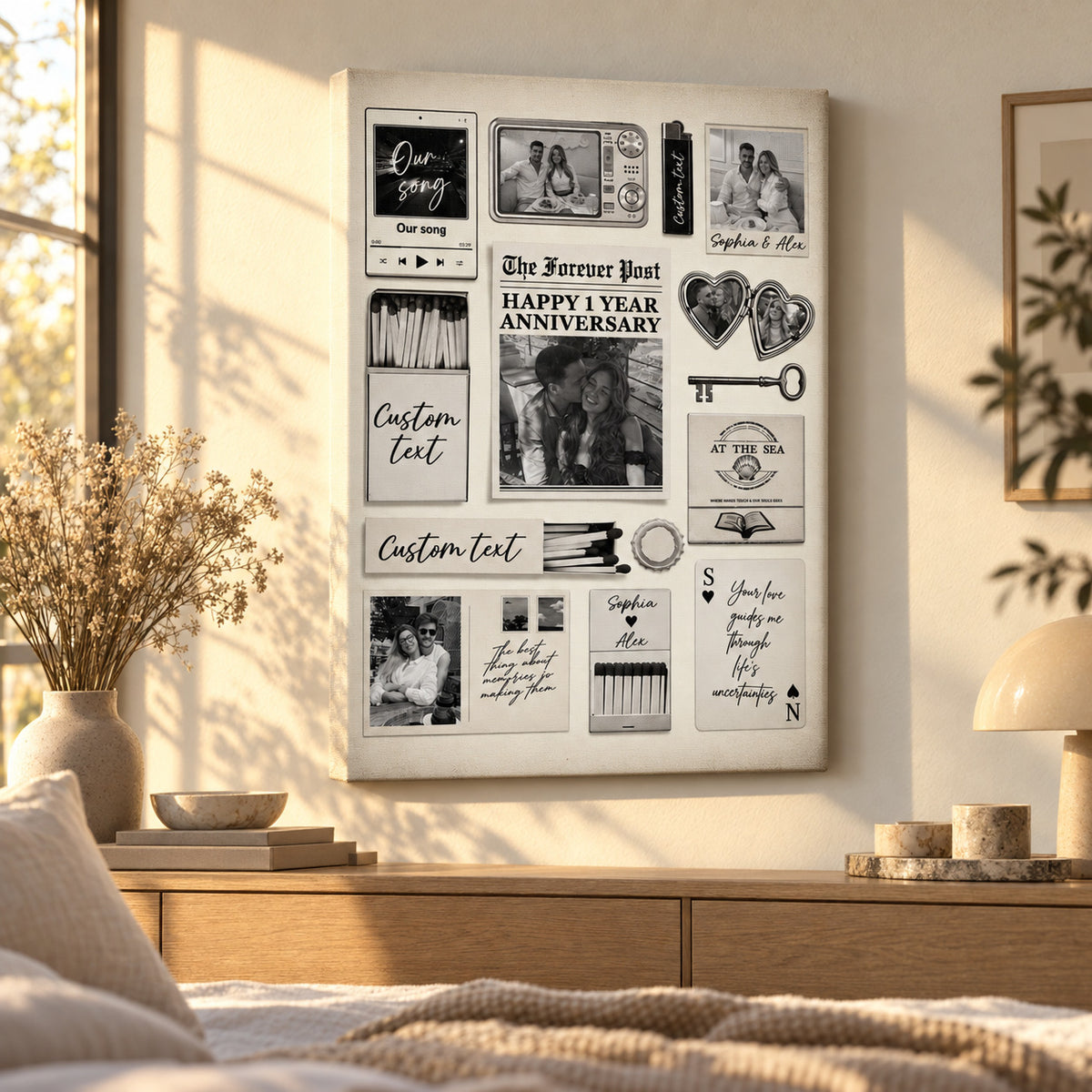 The Best Times Couple Valentine's Canvas - Personalized Poster And Canvas Print — Frameless canvas above a sunlit sideboard