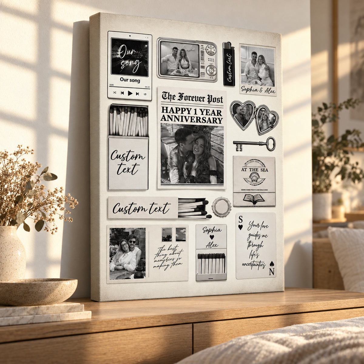 The Best Times Couple Valentine's Canvas - Personalized Poster And Canvas Print — Frameless canvas leaning on a warm wood mantel