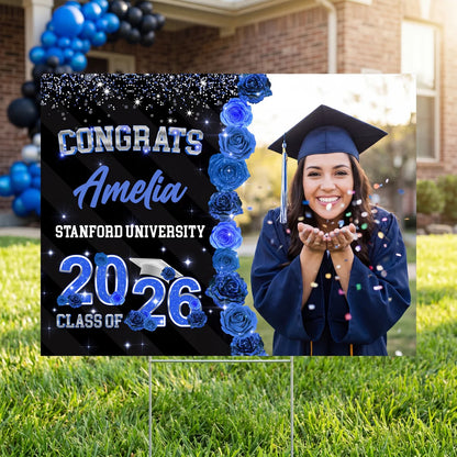 Rose Background Class Of 2026 Graduate, Graduation Gift - Personalized Graduation Lawn Sign With Stake