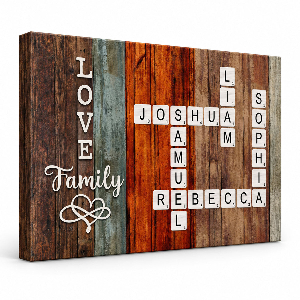 Love Family personalized crossword names canvas – white packshot