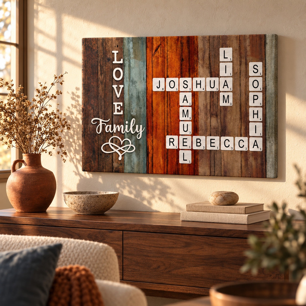 Love Family personalized crossword names canvas – hero console