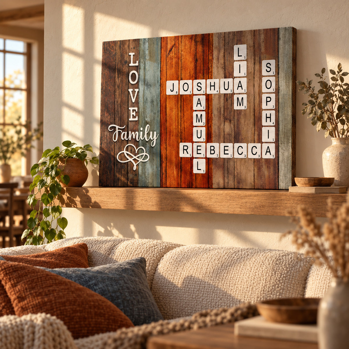 Love Family personalized crossword names canvas – shelf lean