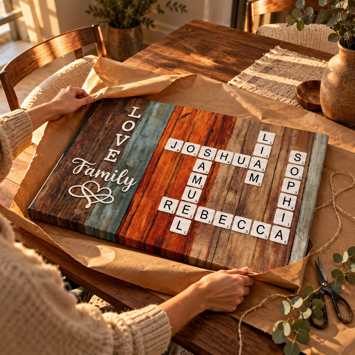 Love Family personalized crossword names canvas – gift unwrap