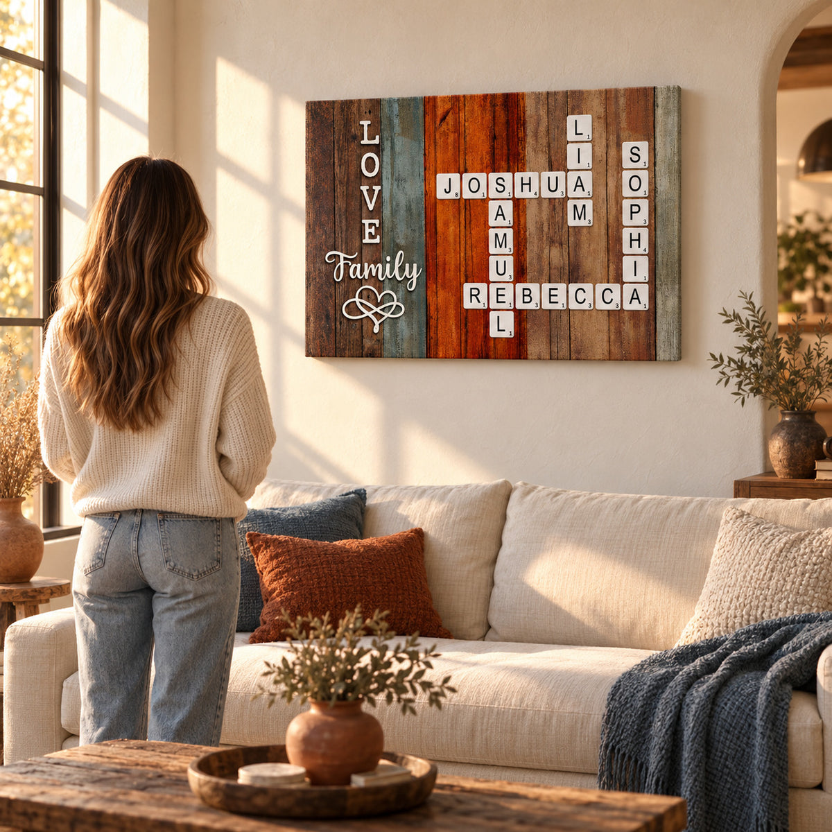 Love Family personalized crossword names canvas – room scale