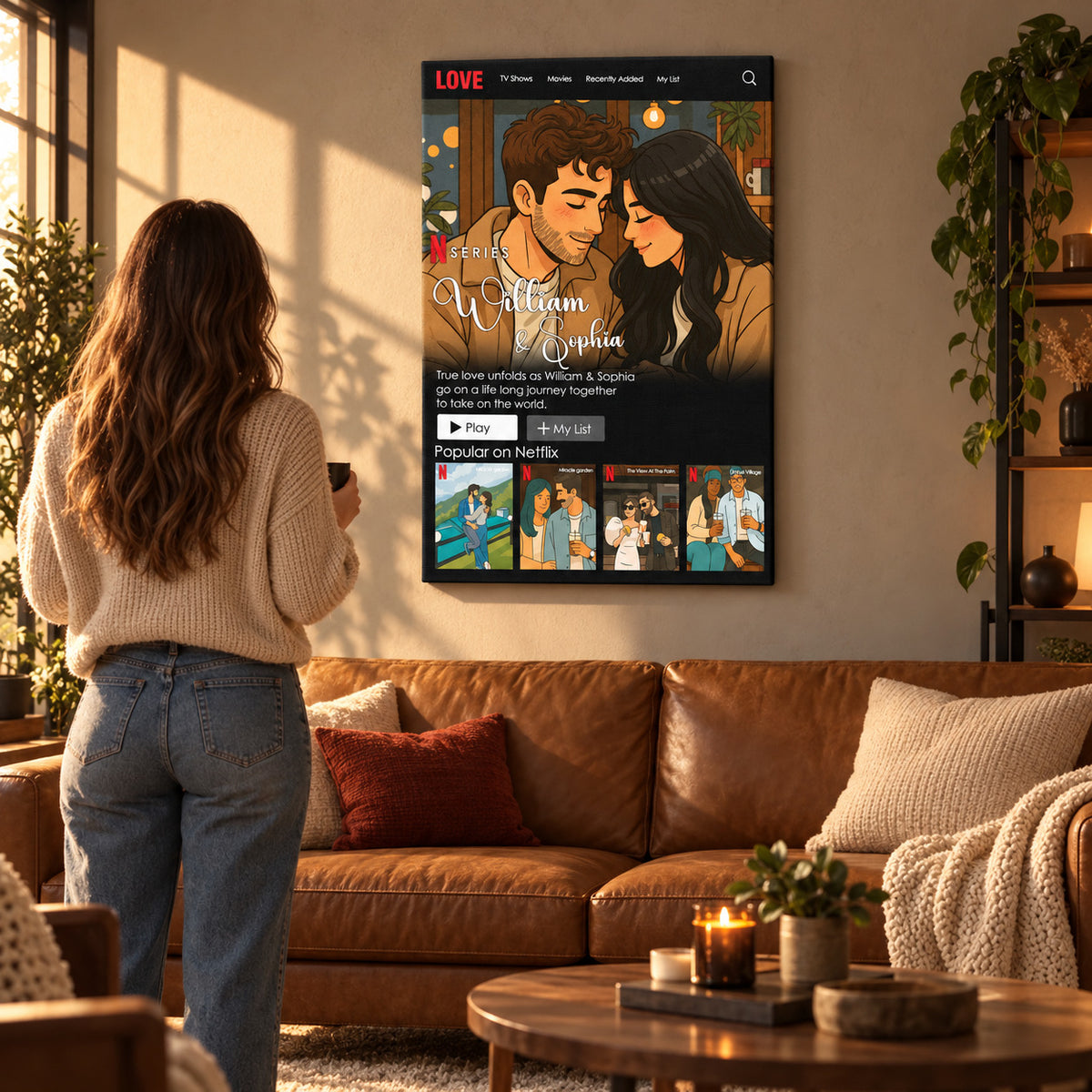 Couple Frame - Personalized Poster And Canvas Print — Canvas above a sofa with a person for scale
