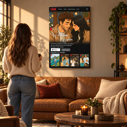 Couple Frame - Personalized Poster And Canvas Print — Canvas above a sofa with a person for scale