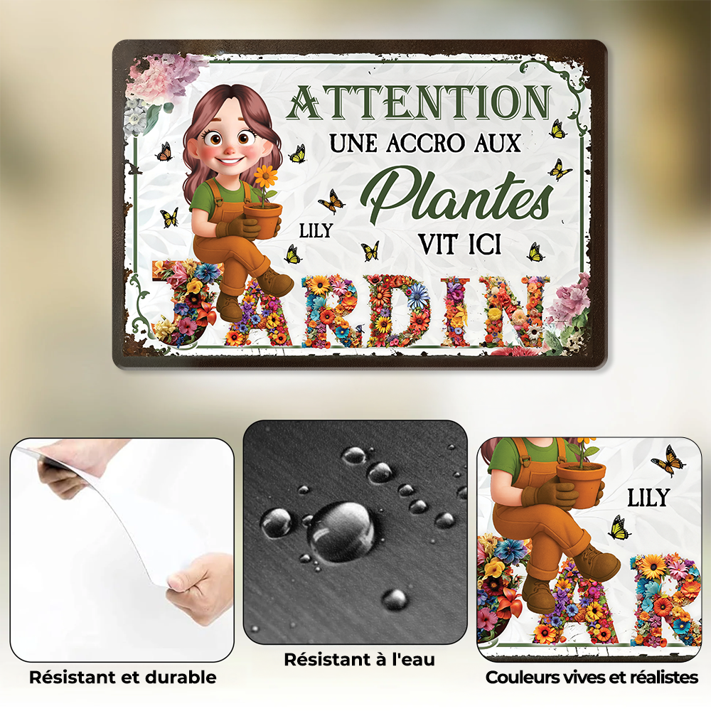Attention ! Une Accro Aux Plantes Vit Ici – Plaque En Métal Personnalisée